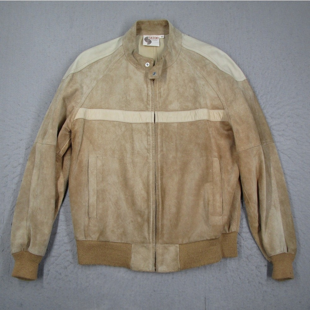 Vintage Silton California Tan Suede Leather Cafe Racer Bomber Jacket Mens 40
